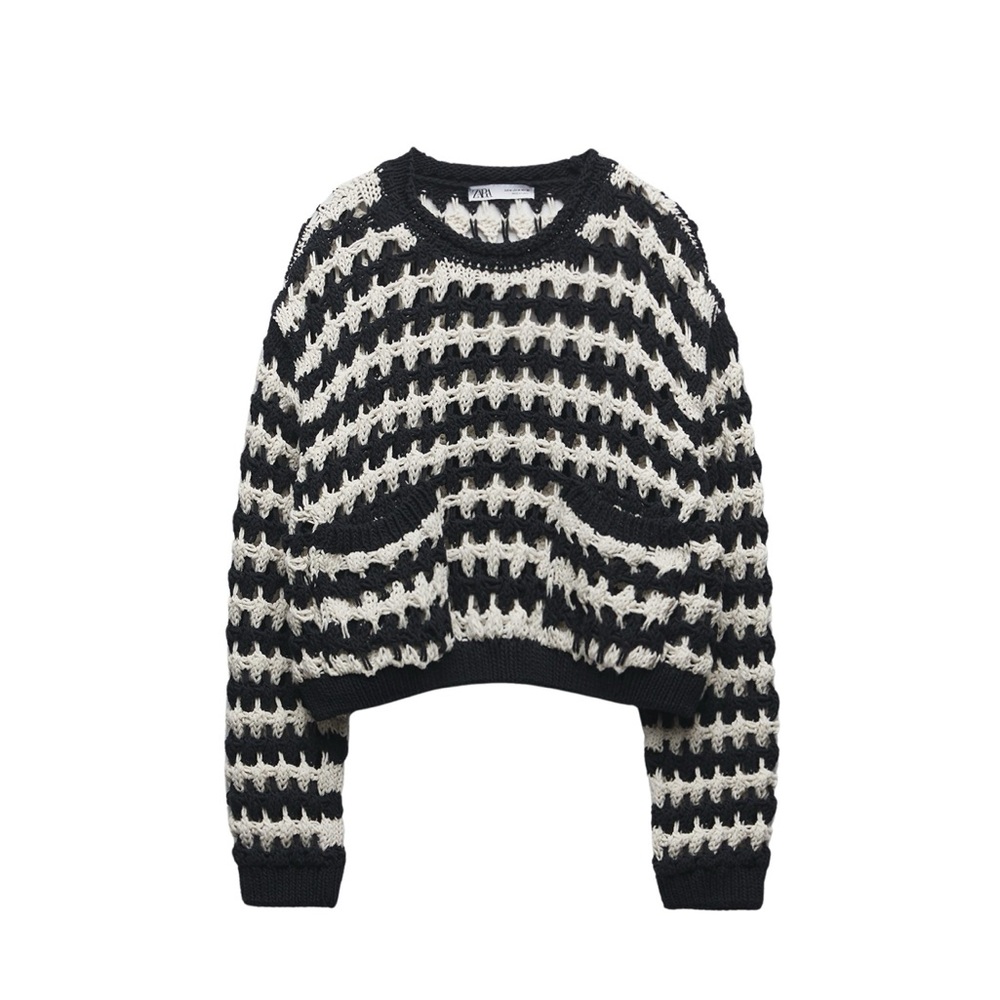 Zara Navy White Striped Open Knit Crop Sweater 💙🤍⛵️
